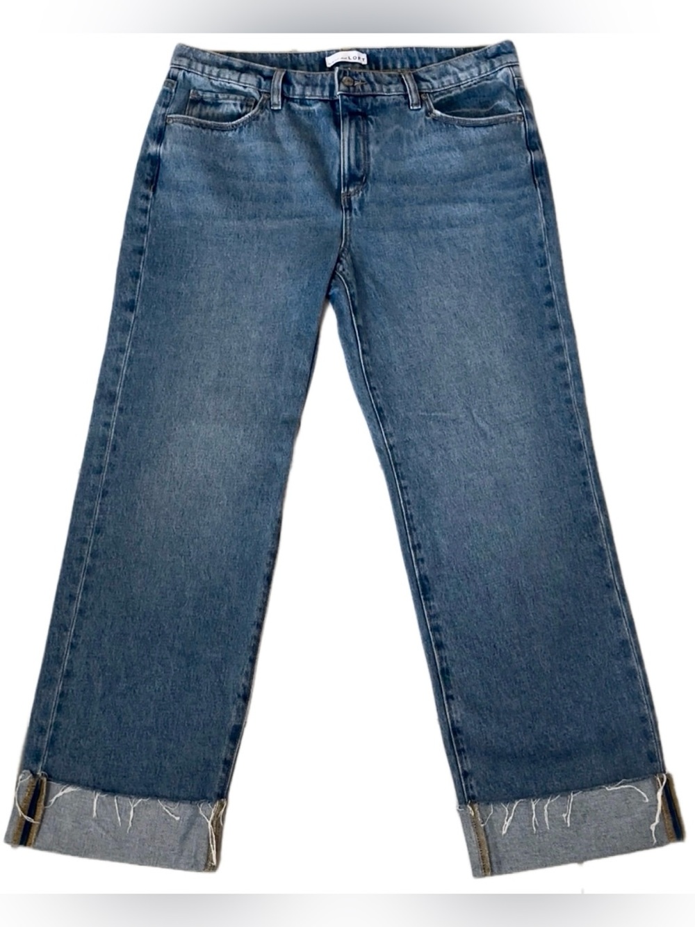LOFT Women Slouchy Boyfriend Cuffed Jeans in Medium Wash Denim Size W30 Size 10